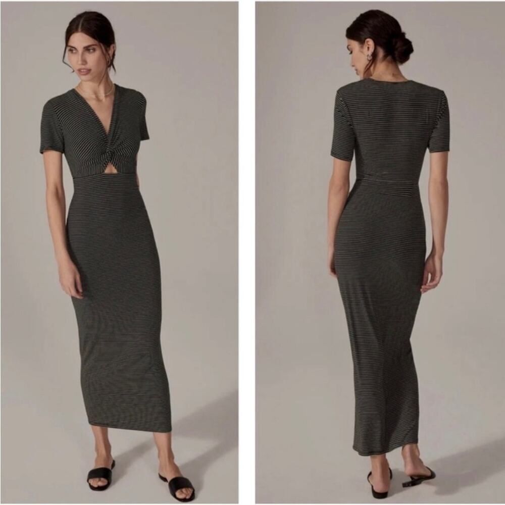 Favorite Daughter Day to Night Stripe keyhole Dress black small
